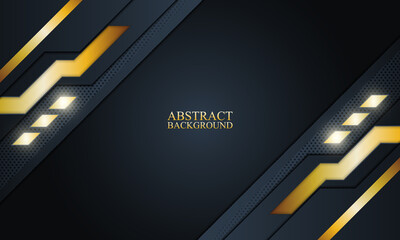 Abstract dark navy and golden technology background.