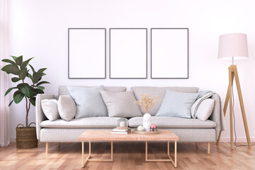 frame mockup living room  Set of 3 Frames thin black