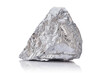 Macro shoot of piece of nickel metal ore isolated on a white background. Closeup photo of amazing shiny mineral rough