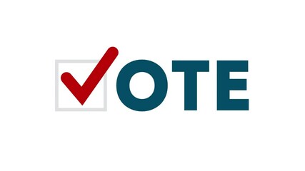 Poster - Red White and Blue Glass VOTE Reveal 4K Loop features red, white, and blue glass lines coming on and off screen to reveal a vote with a check box text with an American flag inside in a loop