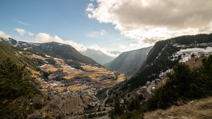 beautiful sunset from the heights of canillo, Andorra on the ascent to the famous Roc del Quer