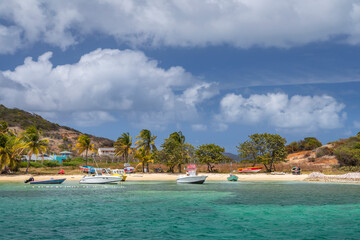 Poster - Caribbean, Grenada, Union Island. Boats at anchor in Clifton harbor.