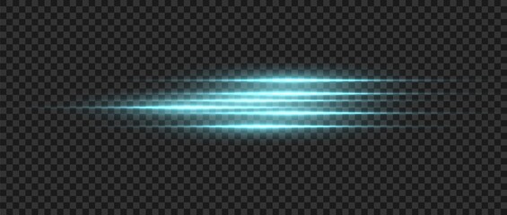 Wall Mural - blue glow light lens effect. flash beams. vector laser burst horizontal dynamic light.