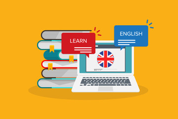 Wall Mural - learn english online on laptop computer. study, education of foreign language lesson. internet learn