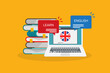 Learn English online on laptop computer. Study, education of foreign language lesson. internet learning course.