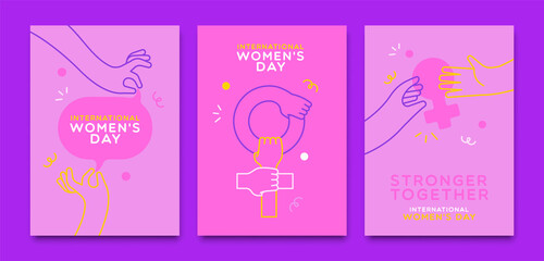 Wall Mural - Women's Day pink woman hand outline card set