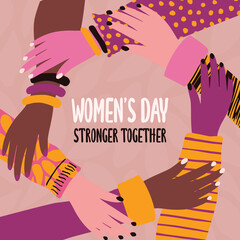 Wall Mural - Women's Day diverse culture women hand card