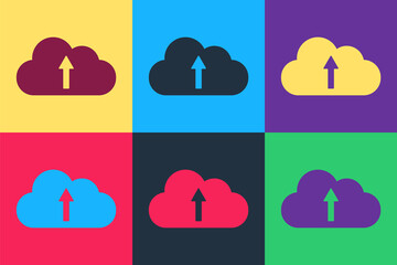 Fototapete - Pop art Cloud upload icon isolated on color background. Vector.