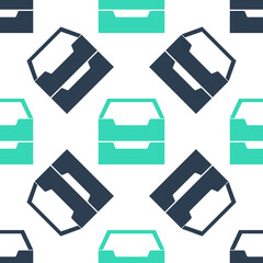 Poster - Green Drawer with documents icon isolated seamless pattern on white background. Archive papers drawer. File Cabinet Drawer. Office furniture. Vector.