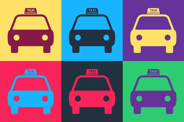 Poster - Pop art Taxi car icon isolated on color background. Vector.