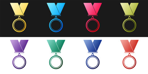 Poster - set medal icon isolated on black and white background. winner symbol. vector.