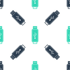 Poster - Green USB flash drive icon isolated seamless pattern on white background. Vector.