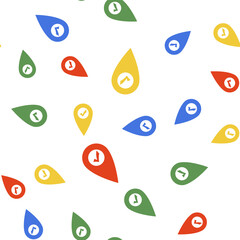 Fototapete - Color Map pointer with check mark icon isolated seamless pattern on white background. Marker location sign. Tick symbol. For location maps. Sign for navigation. Vector.