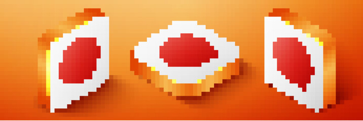 Fototapete - Isometric Exclamation mark in circle icon isolated on orange background. Hazard warning symbol. Orange square button. Vector.