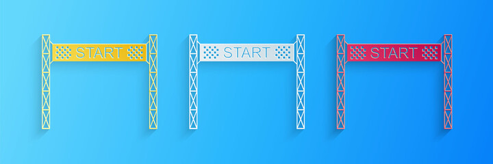 Poster - Paper cut Starting line icon isolated on blue background. Start symbol. Paper art style. Vector.