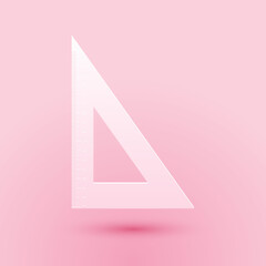 Poster - paper cut triangular ruler icon isolated on pink background. straightedge symbol. geometric symbol. 
