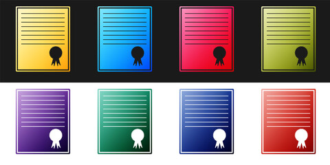Poster - Set Certificate template icon isolated on black and white background. Achievement, award, degree, grant, diploma concepts. Business success certificate. Vector.