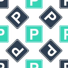 Poster - Green Parking sign icon isolated seamless pattern on white background. Street road sign. Vector.