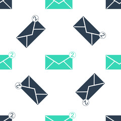 Poster - Green Envelope icon isolated seamless pattern on white background. Received message concept. New, email incoming message, sms. Mail delivery service. Vector.