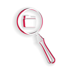 Poster - Paper cut Search concept with folder icon isolated on white background. Magnifying glass and document. Data and information sign. Paper art style. Vector.