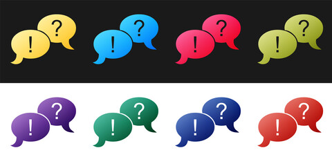 Fototapete - Set Speech bubbles with Question and Exclamation marks icon isolated on black and white background. FAQ sign. Copy files, chat speech bubble. Vector.