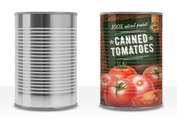 Poster - Realistic Detailed 3d Canned Tomato Puree Set. Vector