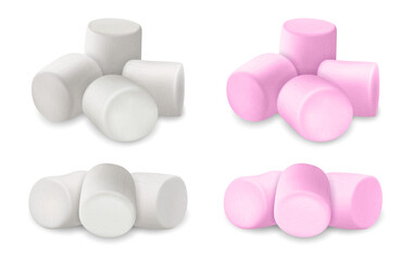 Fototapete - Realistic Detailed 3d Fluffy Marshmallows Set. Vector