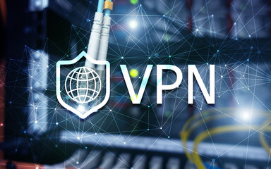 Wall Mural - VPN concept on Server Optical Cable Background