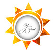 Symbol bright yellow sun in a glossy style. Round frame for text. Vector Illustration.