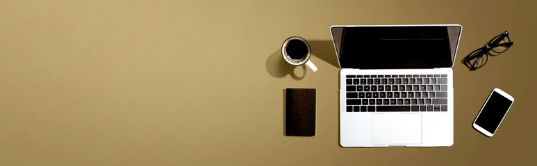 Poster - laptop computer with a smartphone and office objects