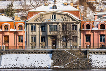 Prague, Czech Republic - February 12, 2021. Architectonic House Of Chochol Cubist Trinity - Chocholuv Kubisticky Trojdum Under Vysehrad