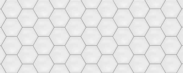 White hexagon ceramic tiles. Modern seamless pattern, white colored hexagon ceramic tiles. 