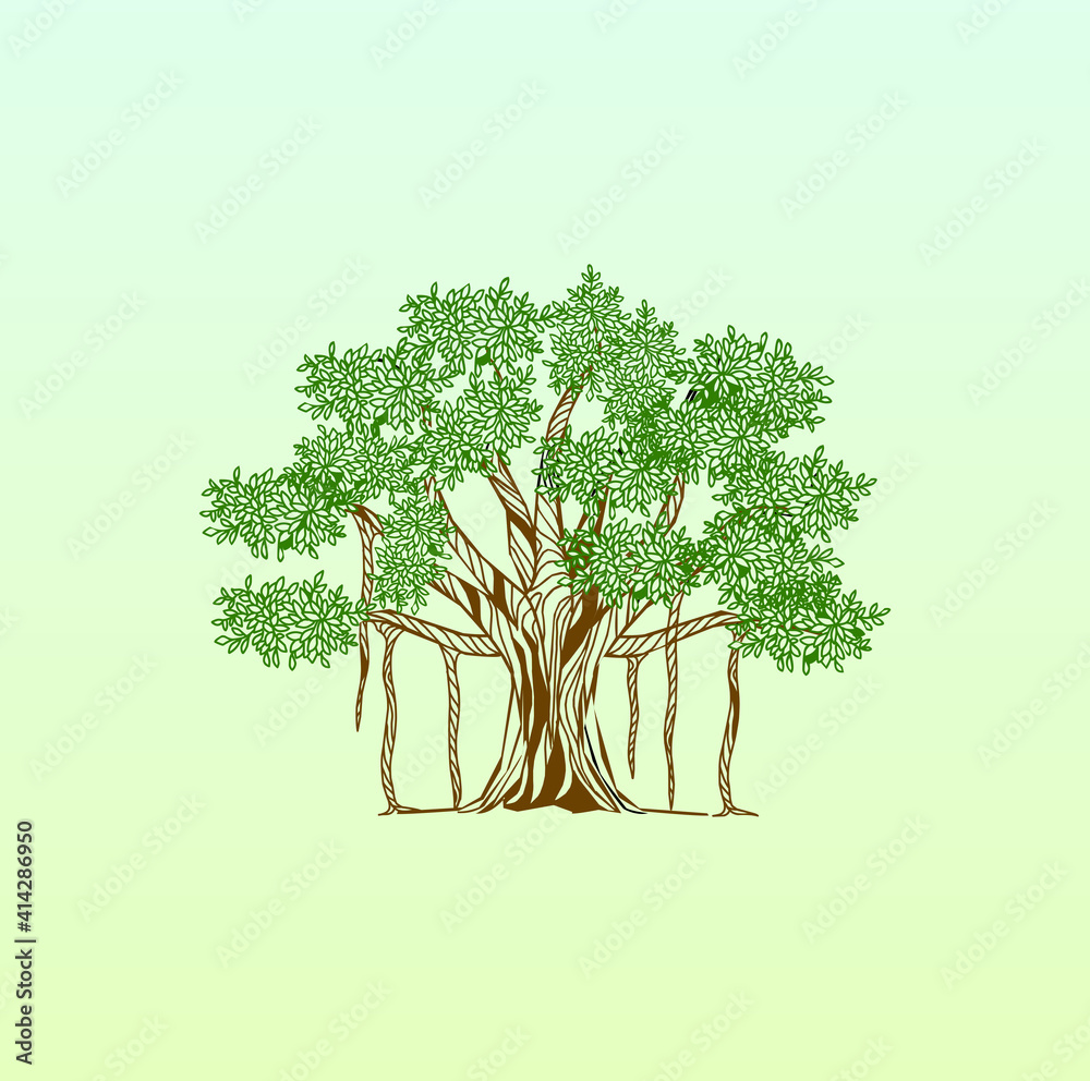 Colorful banyan tree vector illustration Stock Vector | Adobe Stock