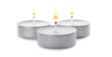 Three Small Wax Candles Isolated On White