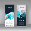 Blue Roll up banner stand brochure flyer vertical template design, covers ,infographics ,vector abstract geometric background, modern x-banner and flag-banner advertising design element
