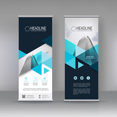 Fototapete - Blue Roll up banner stand brochure flyer vertical template design, covers ,infographics ,vector abstract geometric background, modern x-banner and flag-banner advertising design element