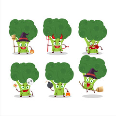 Wall Mural - Halloween expression emoticons with cartoon character of brocoli