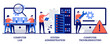 Computer lab, system administration, troubleshooting concept with tiny people. Computers and software vector illustration set. Information technology, network upkeeping, operating system metaphor