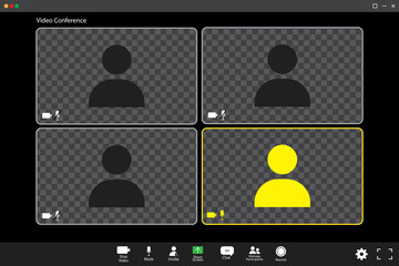Poster - Icon with conference for mobile app design. Communication icon symbol. Online business webinar chat. Stock image. EPS 10.