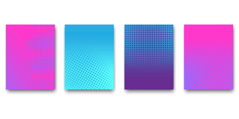 Poster - modern poster on red backdrop. colorful set. flat web banner on halftone pink backdrop. stock image.