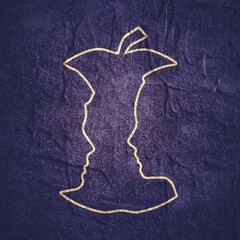 Poster - An apple or two face profile view. Optical illusion. Human head make silhouette of fruit