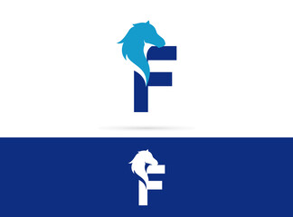 Letter F head horse logo design. Vector combination of animals and letter