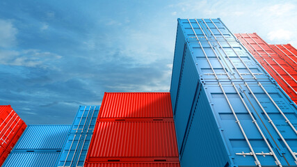 Wall Mural - Stack of containers box background, Cargo freight ship for import export business, 3d rendering