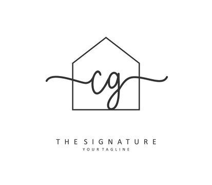 CG Initial letter handwriting and signature logo. A concept handwriting initial logo with template element.