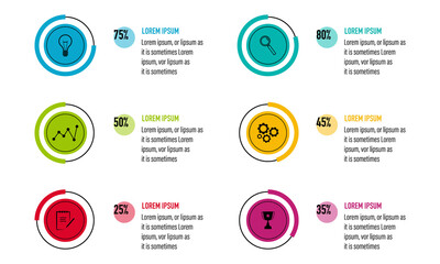 Wall Mural - Infographics design vector and business icons with 6 options with percentage for presentation and web site	