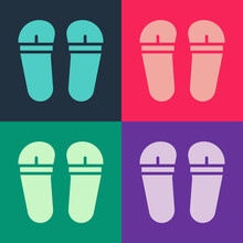 Pop Art Flip Flops Icon Isolated On Color Background. Beach Slippers Sign. Vector.