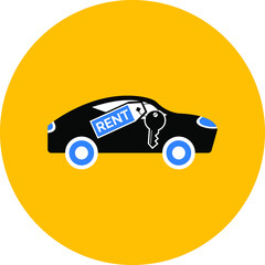 Rent a car icon. Car price icon. Buying a car icon. rent time, rent price, buy time, dollar, money, key icon with vector illustration, flat style, black shape, two color, thin line.