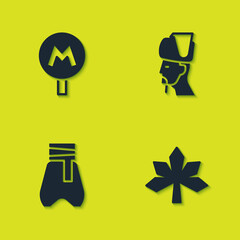 Sticker - Set Metro or Underground, Chestnut leaf, Cossack pants and Ukrainian cossack icon. Vector.