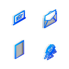 Sticker - Set Isometric line Mail and e-mail, Graduation cap on laptop, Book and Marketing target strategy icon. Vector.