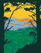 WPA Poster Art Of The Ouachita Mountains Or Ouachitas, A Mountain Range In Arkansas And Oklahoma Within The Hot Springs National Park Done In Works Project Or Administration Federal Art Project Style.